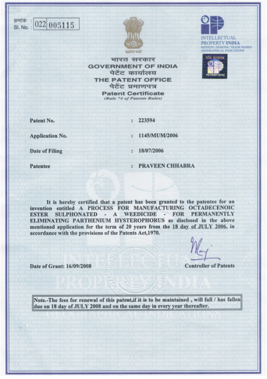 Mukti Patent Certificate